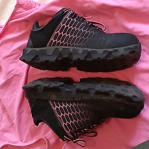 Women's Timberland steel toe anti fatigue pink and black shoes size 8.5 - Picture 5 of 10